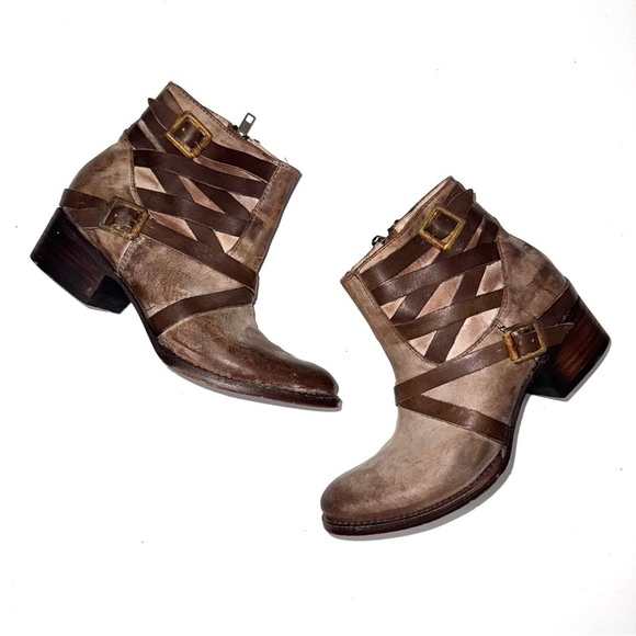 freebird Shoes - Freebird by Steven Taupe Leather Distressed Sammi Ankle Boots/Booties Size 7